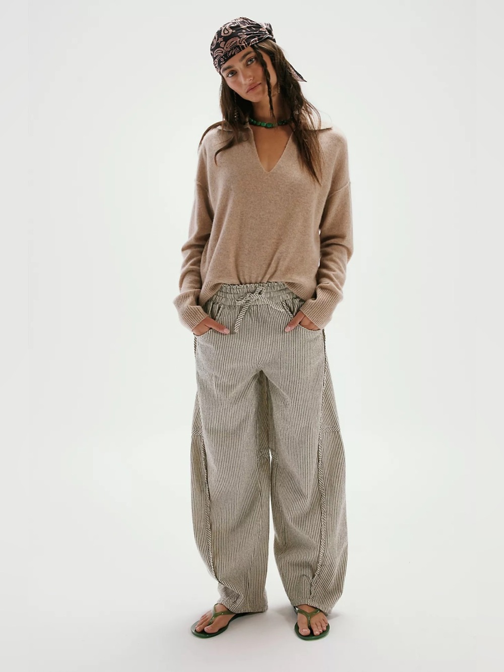 Free People Something Good Pull On Striped Barrel Leg Drawstring Pants Size S